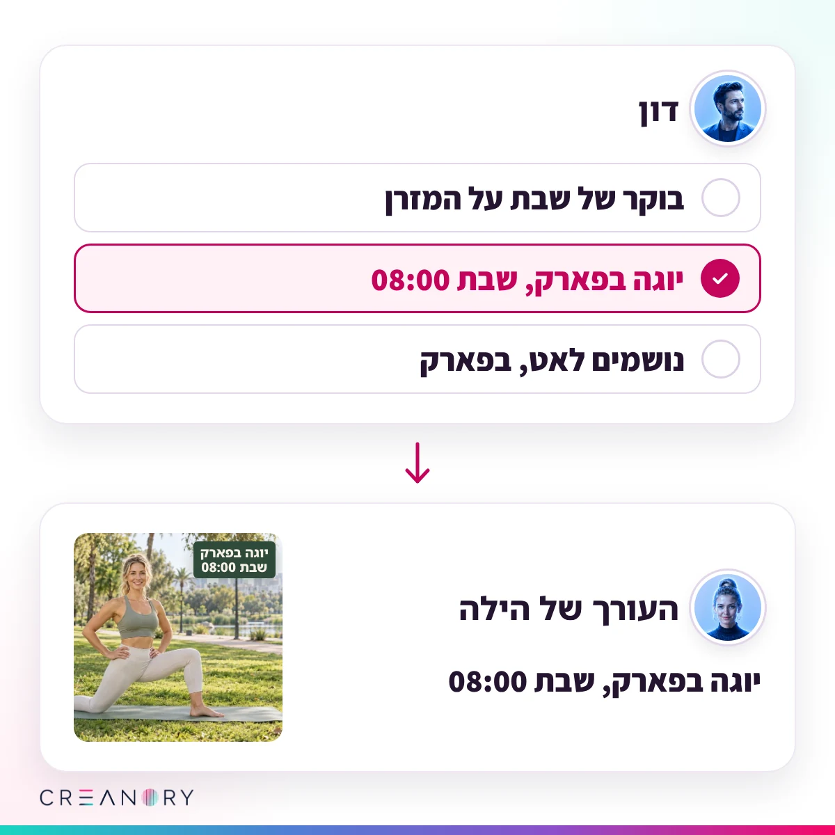 דון מציע שלוש כותרות, בוחרים אחת, והיא מחכה בעורך של הילה (דוגמה)